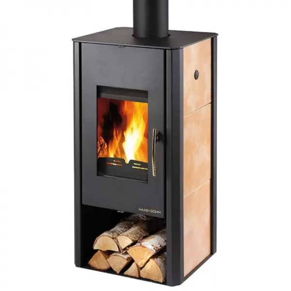 Krbová kamna černá, béžová dlažba s výměníkem Haas+Sohn MANTOVA AL II