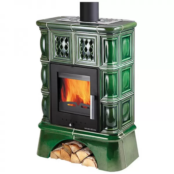 Kachlová kamna s výměníkem černá, zelená kachle + kachlový sokl Haas+Sohn TREVISO II
