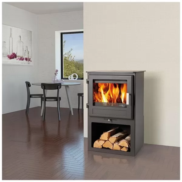 Krbová kamna černá + box na dřevo Haas+Sohn SKARNES