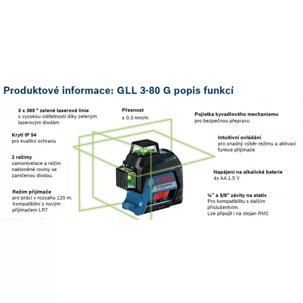 Křížový laser Professional Bosch GLL 3-80 G 0601063Y00