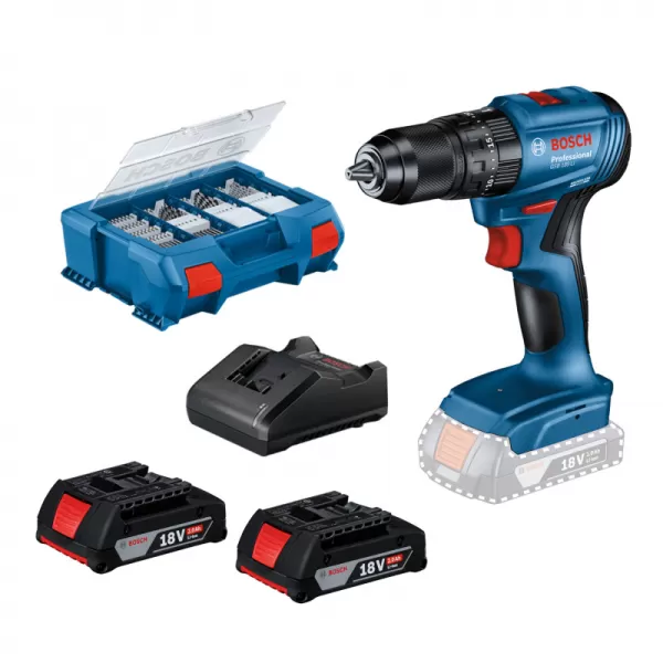 Aku příklepový šroubovák 18V 2x2,0Ah Bosch GSB 185-LI + sada 0615990N2P