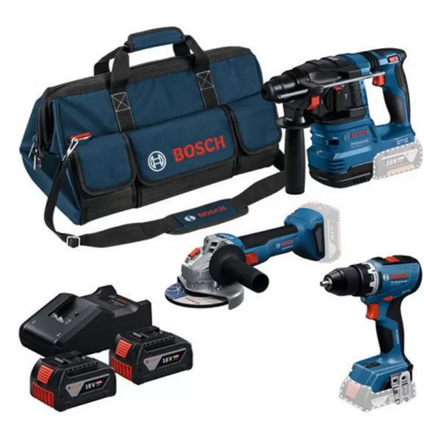 Sada 3 ks 18V nářadí: GSR + GWS + GBH + 2× GBA 18V 4.0 Ah + GAL 18V-40 Bosch 0615A50094