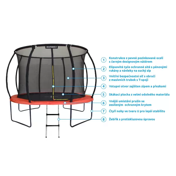 Trampolína PREMIUM 305 cm + vnitřní ochranná síť + schůdky ZDARMA Marimex 19000111