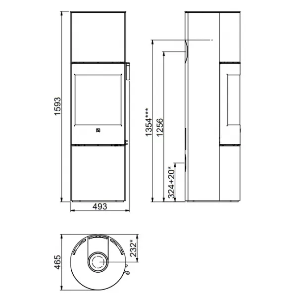 Krbová kamna skleněná dvířka, dubová klička černá SCAN 84-3 MODERN MAXI bílý lak