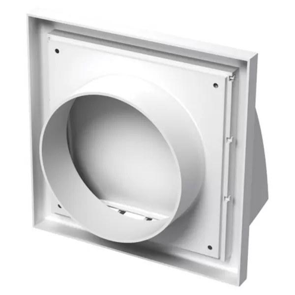 PVC větrací mřížka se stříškou, přírubou a klapkou 186x186 mm / Ø 125 mm, bílá DALAP 2022