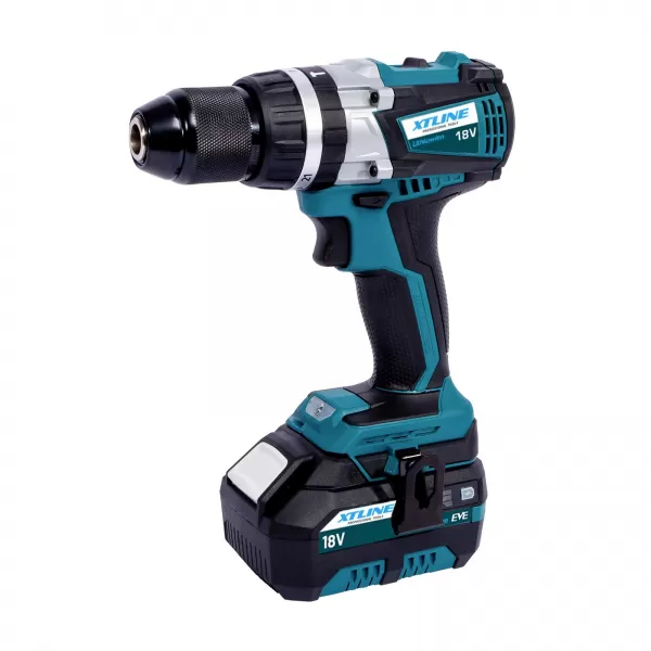 Aku vrtačka s příklepem bezuhlíková 18V/2x4,0Ah Xtline XT102865E
