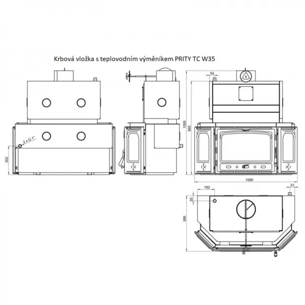 Krbová vložka s teplovodním výměníkem PRITY TC W35