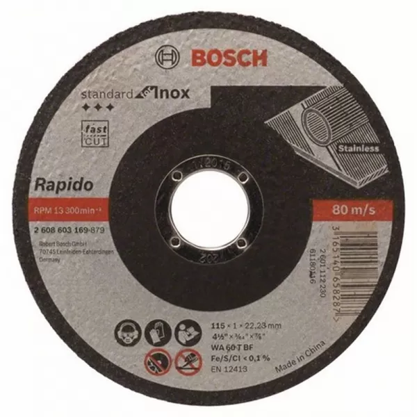 Dělicí kotouč rovný na nerez 10ks Standard for Inox Rapido WA 60 T BF, 125 mm, 22,23 mm, 1,0 mm Bosch 2608603255