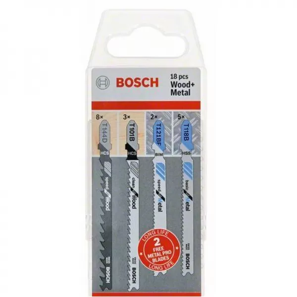 18dílná sada pilových plátků se stopkou T pro práci se dřevem a kovem Bosch 2607011439
