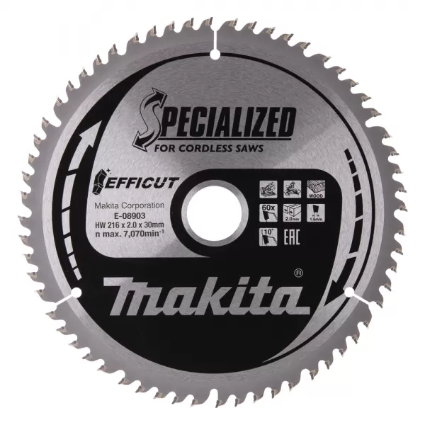 Kotouč pilový dřevo Efficut 216x2x30mm 60Z Makita E-08903