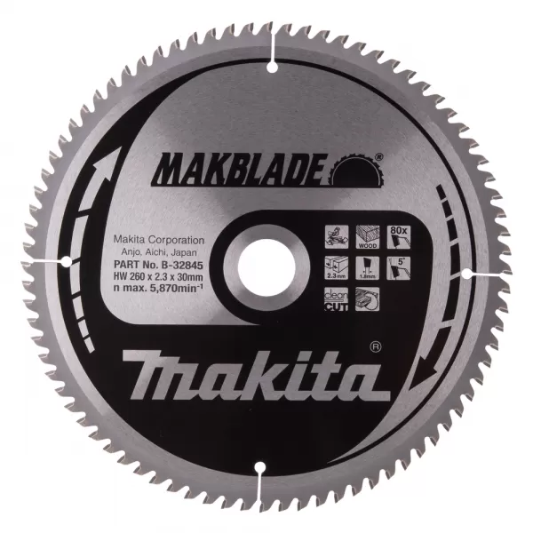 Kotouč pilový dřevo MAKBLADE 260x2.3x30mm 80Z Makita B-32845