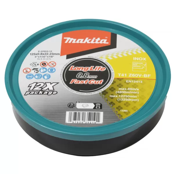 Kotouč řezný nerez 125x0.8x22.23mm, 12ks Makita E-22953-12