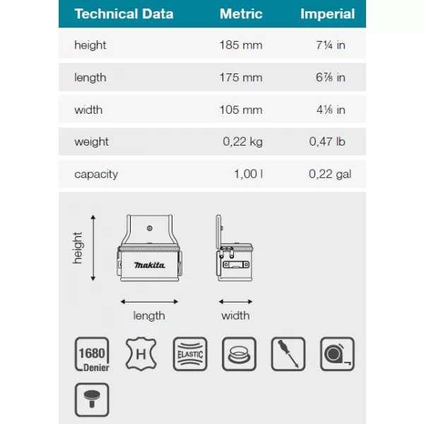 Brašna se zipem 175x105x185mm Makita E-15263