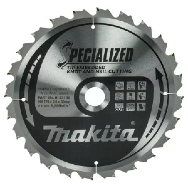 Kotouč pilový dřevo SPECIALIZED se zapuštěnými zuby 270x2.6x30mm 24Z Makita B-33146