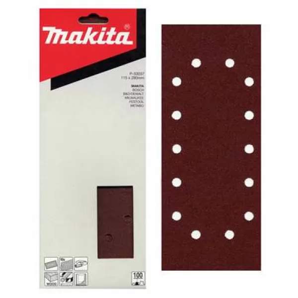 Papír brusný 115x280mm 14 děr K100, 10ks Makita P-33037