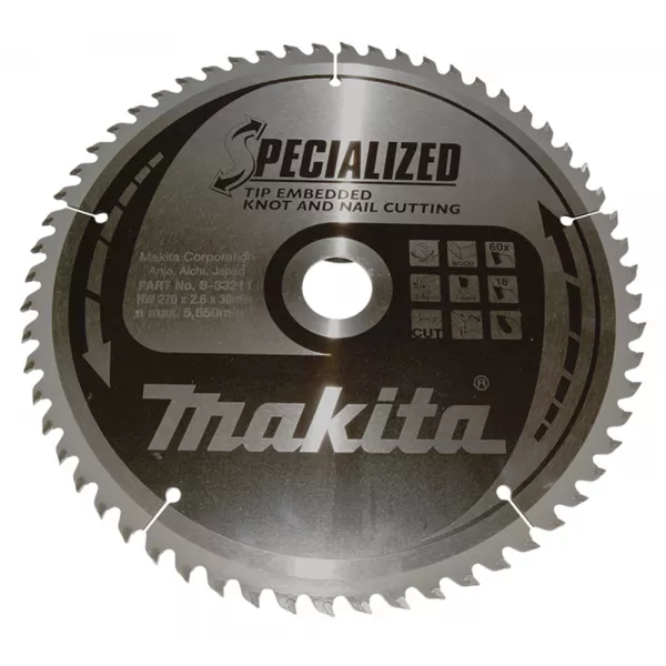 Kotouč pilový dřevo SPECIALIZED se zapuštěnými zuby 270x2.6x30mm 60Z Makita B-33211