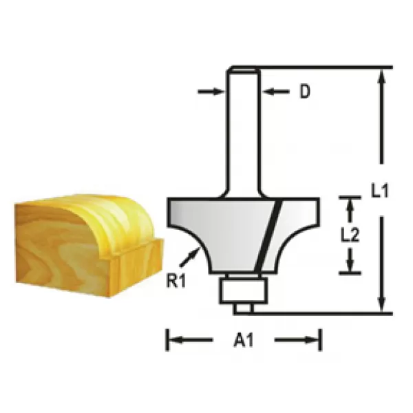 Zaoblovací fréza s ložiskem stopka 6 mm,25,4x13,5x56 mm R 6,35mm Makita D-48315