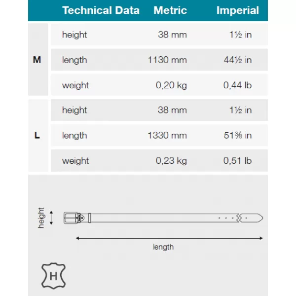 Opasek kožený černý M 1130x38mm Makita E-05359