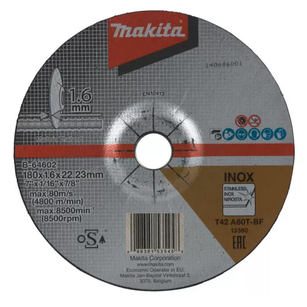 Kotouč řezný nerez 180x1.6x22.23mm Makita B-64602