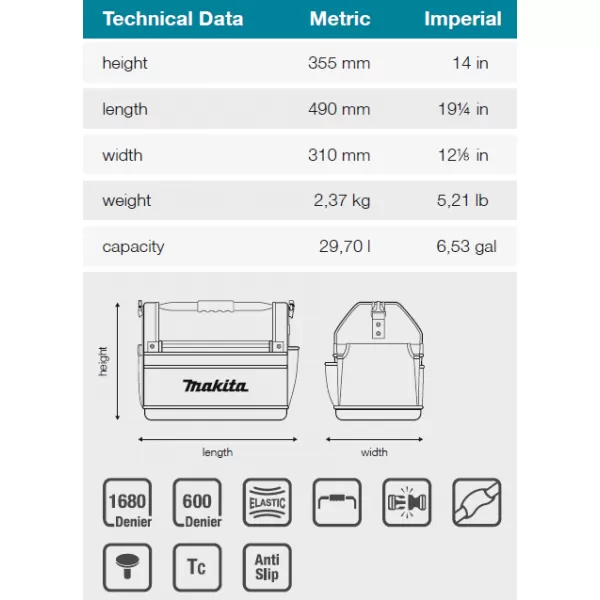 Brašna na nářadí 490x310x355mm Makita E-15403