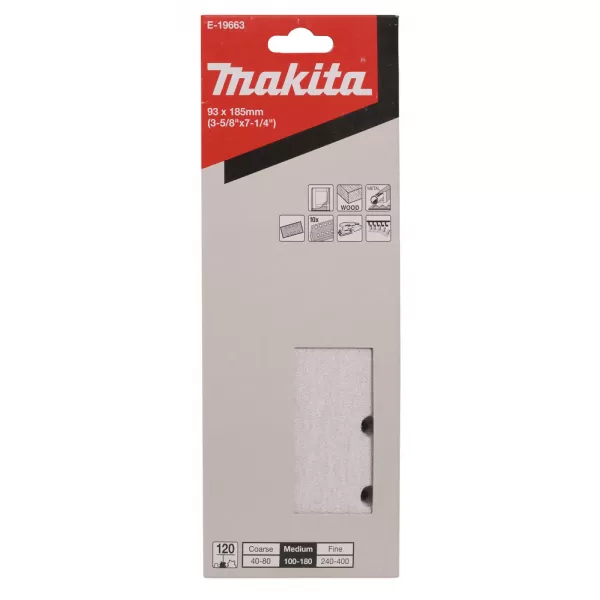 Papír brusný suchý zip 93x185mm 8 děr K120, 10ks Makita E-19663
