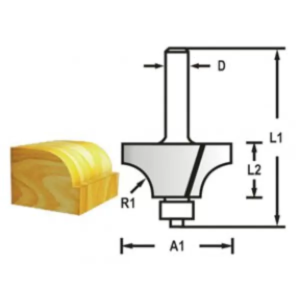 Zaobľovacia fréza s ložiskovou stopkou 8 mm, 25,4 x 13,5 x 55 mm R=6,35 mm