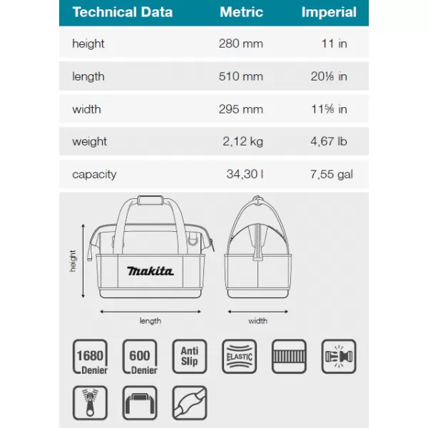 Taška na náradie 510x295x280mm Makita E-15425