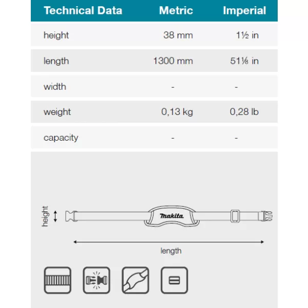 Opasek s polstrováním 1300x38mm Makita E-15350