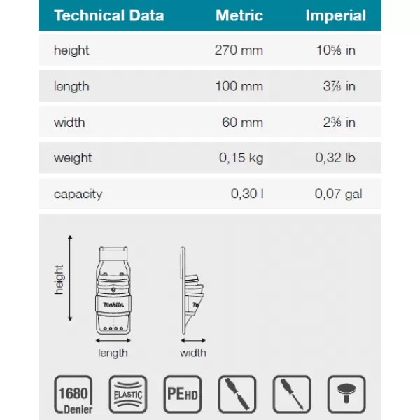 Brašna pro tesaře 100x60x270mm Makita E-15344