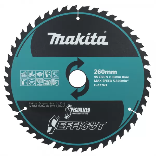 Kotouč pilový dřevo Efficut 260x2.15x30mm 45Z Makita E-27763