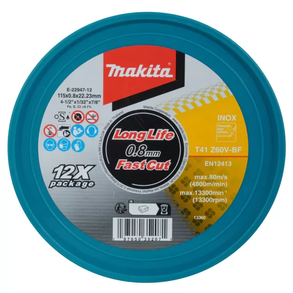 Kotouč řezný nerez 115x0.8x22.23mm, 12 ks Makita E-22947-12