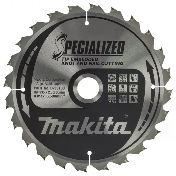 Kotouč pilový dřevo SPECIALIZED se zapuštěnými zuby 235x2.3x30mm 24Z Makita B-33130