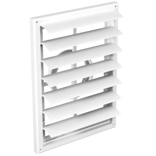 PVC větrací mřížka s přírubou a samotížnou žaluzií, 299x221 mm / Ø 100 až 160 mm, bílá DALAP 3197