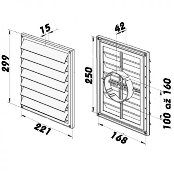 PVC větrací mřížka s přírubou a samotížnou žaluzií, 299x221 mm / Ø 100 až 160 mm, bílá DALAP 3197