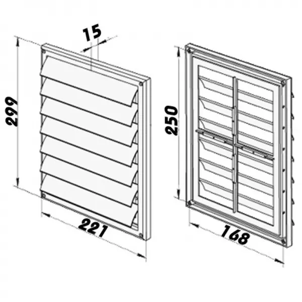 PVC větrací mřížka bez příruby se samotížnou žaluzií 221x299 mm, bílá DALAP 3191