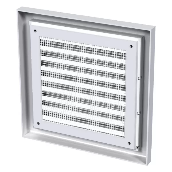 PVC větrací mřížka bez příruby s pevnou žaluzií a síťkou 186x186 mm, bílá DALAP 3247