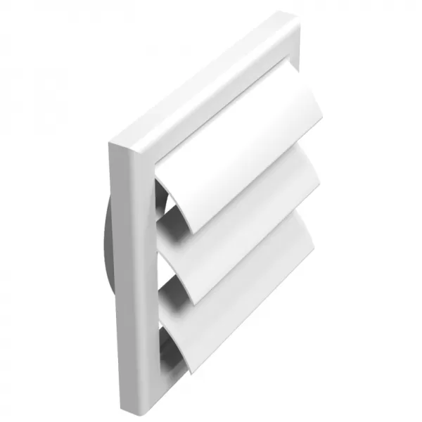 PVC větrací mřížka s přírubou a samotížnou žaluzií, 154x154 mm / Ø 100 mm, bílá DALAP 3246