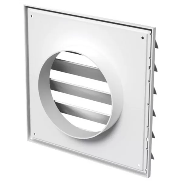 PVC větrací mřížka s přírubou a samotížnou žaluzií, 250x250 mm / Ø 150 mm, bílá DALAP 3249