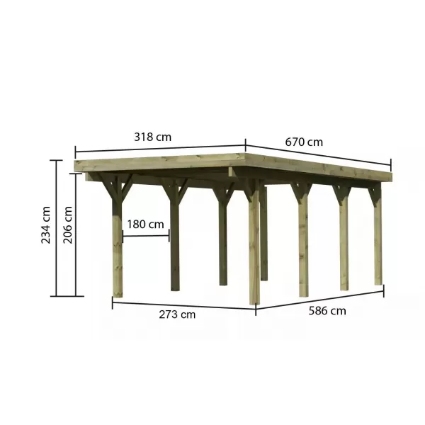 Carport KARIBU CLASSIC 2A 61967 ocelové střešní plechy LG3354