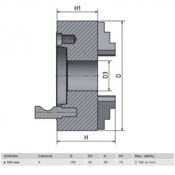 4-čelisťové sklíčidlo s centrickým upínáním průměr 160 mm Camlock 4 OPTIMUM 3442840
