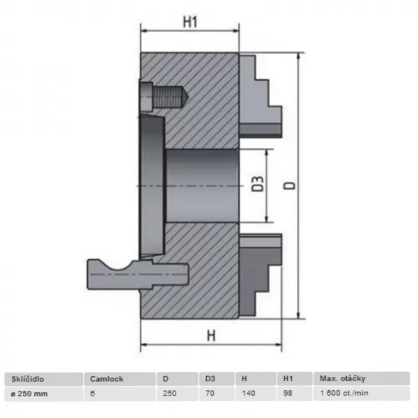3-čelisťové sklíčidlo s centrickým upínáním o 250 mm Camlock 6 OPTIMUM 3442765
