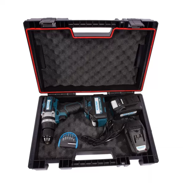 Aku vrtačka s příklepem bezuhlíková 18V 2x5,0 Ah + nabíječka + box XTline XT102805-2B5B
