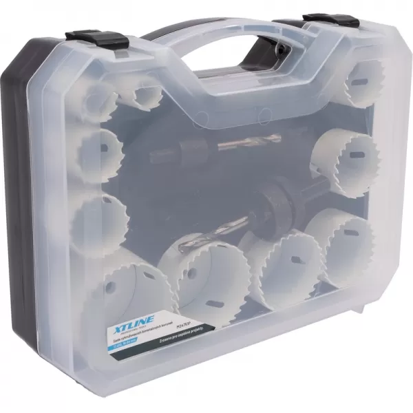 Sada 14-dielnych 19-64 mm ryhovacích bimetalových koruniek, plastový box XTline M24751P