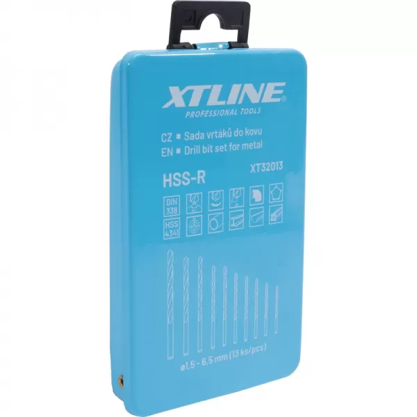 Sada vrtáků do kovu HSS-R 1,5-6,5 mm 13 dílů, kovový obal XTline XT32013