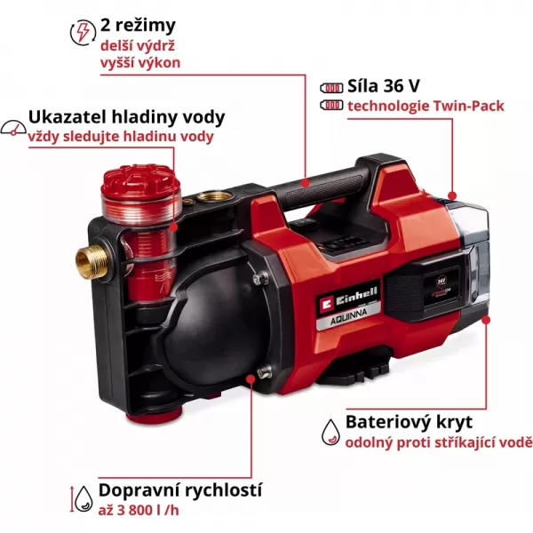 Aku zahradní čerpadlo 18V bez aku AQUINNA 36/38 F LED Einhell 4180410