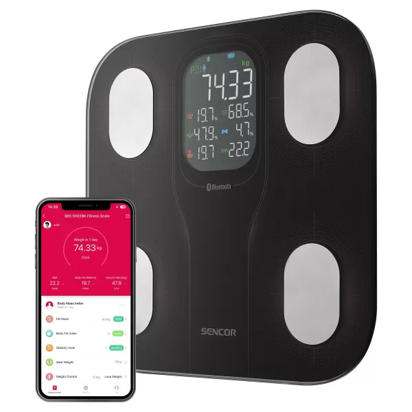 Chytrá osobní fitness váha s velkým displejem SENCOR SBS 9002BK