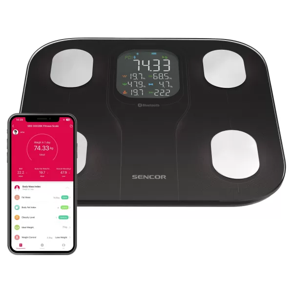 Chytrá osobní fitness váha s velkým displejem SENCOR SBS 9002BK
