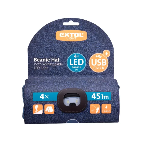 Čepice s čelovkou, modrá/černá - USB nabíjení EXTOL LIGHT 43463