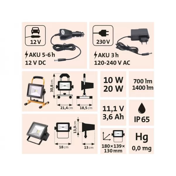 Reflektor LED nabíjecí s podstavcem EXTOL PREMIUM 43125