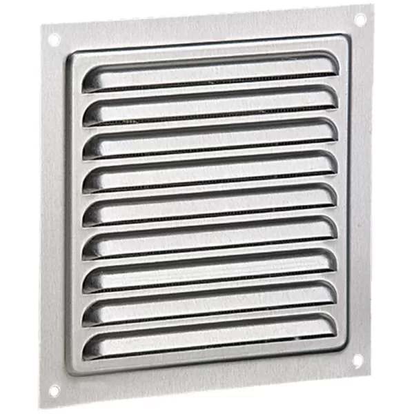 Hliníková větrací mřížka bez příruby se síťkou a pevnou žaluzií 150x150 mm DALAP 4517